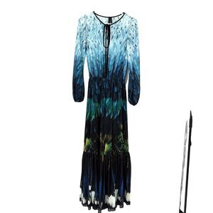 Romance Was Born Maxi Dress Long Sleeve Blue Fairy Flowy Whimsical Women Sz US 4